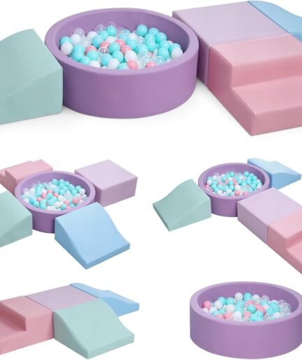 Foam Climbing Blocks for Toddler: with 4-Piece Leather Climbing Toys and a Ball Pit - Foam Ball Pit for Toddlers - Climbing Toys Indoor for Kids Crawling (rple Climbing Blocks)