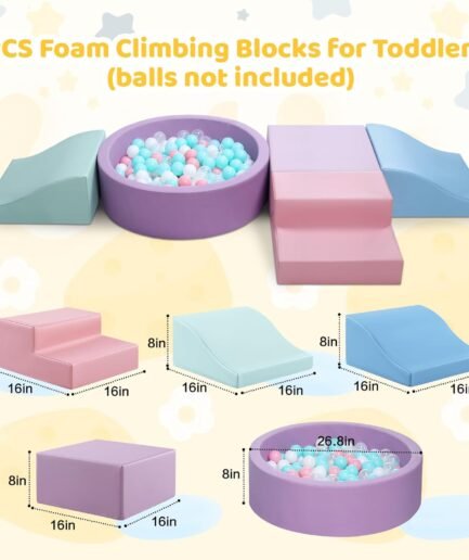 Foam Climbing Blocks for Toddler: with 4-Piece Leather Climbing Toys and a Ball Pit - Foam Ball Pit for Toddlers - Climbing Toys Indoor for Kids Crawling (rple Climbing Blocks)