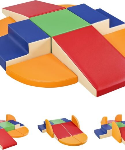 9-Piece Climbing Foam Blocks: Soft Leather - Baby Climb and Crawl Activity Blocks - Kids Play Gym Equipment Indoor for Development