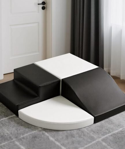 4-Piece Soft Leather Toddlers Climbing Toys, Baby Foam Climbing Blocks for Toddlers 3, Indoor Climb and Crawl Activity Play Set, Foam Play Gym Climbing Structures (Black and White)