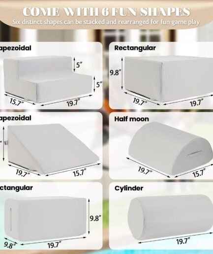 Kids Foam Climbing Blocks 6Pcs Soft Play Equipment Waterproof Fabric, UV Resistant Toddler Climbing Toys Indoor& Outdoor Soft Play Climbing Set, Lightweight Climbing Blocks for Toddlers(Sand)