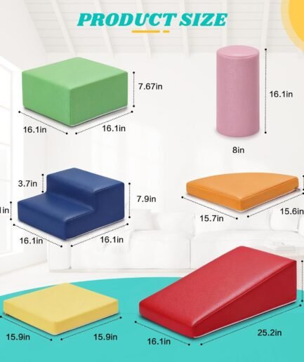 6-Piece Set Baby Foam Climbing Blocks for Toddlers - Baby Climbing Toys for Toddlers Indoor - Kids Soft Play Climbing - Foam Play Gym Playtime Corner Climber